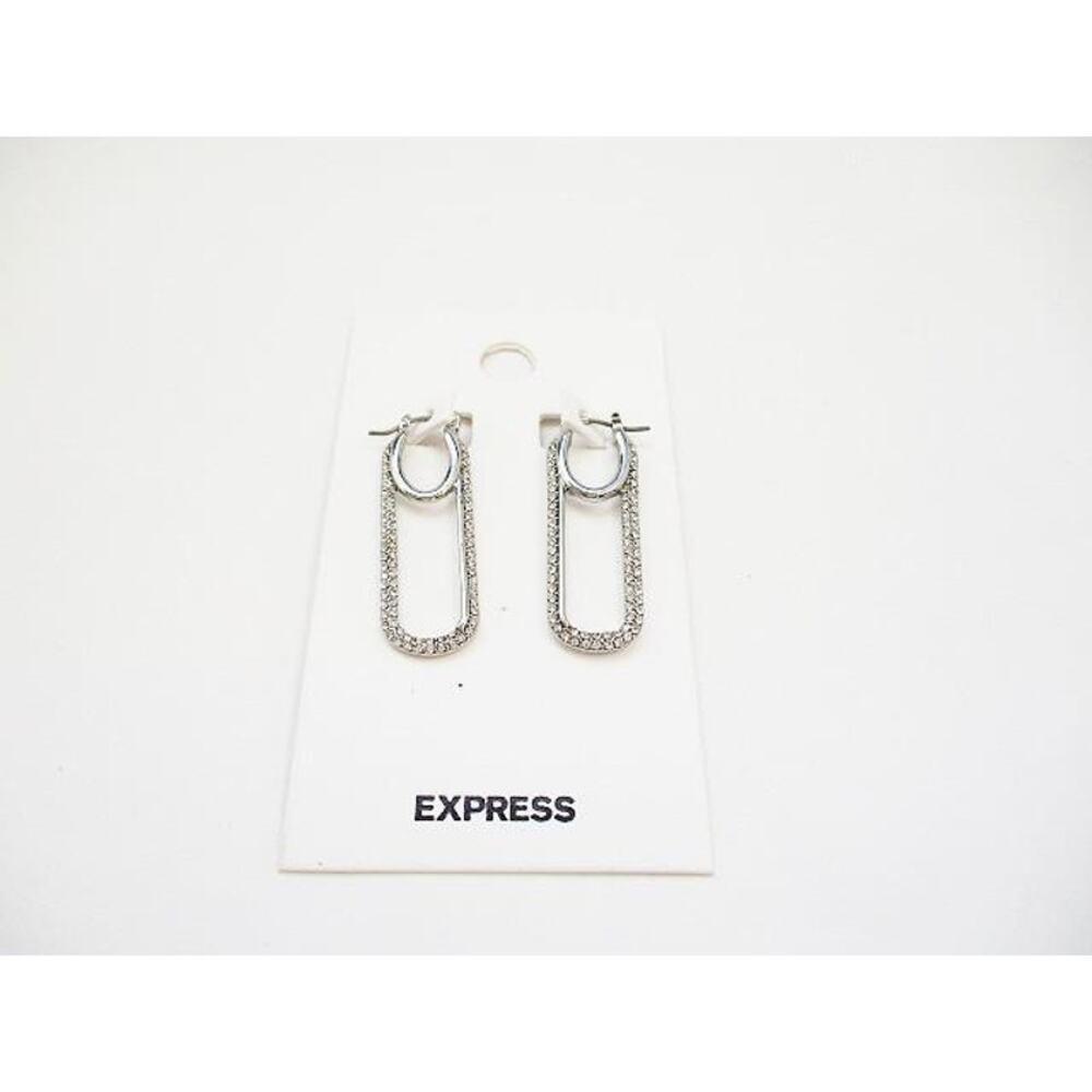 2065 NIP Express Sterling Silver Double Hoop  Drop Earrings w/Cubic Zirconia Cry